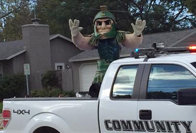Sparty makes an appearance at the Homecoming parade.