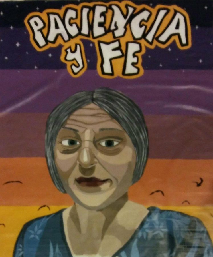 Revealed in Act Two, this mural depicts Abuela Claudia and her personal motto, Pacienia y fe, meaning Patience and faith.